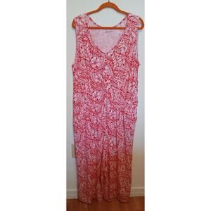 Comfortcode 2X Red White Floral Capri Length Jumpsuit Loungewear Stretch Knit